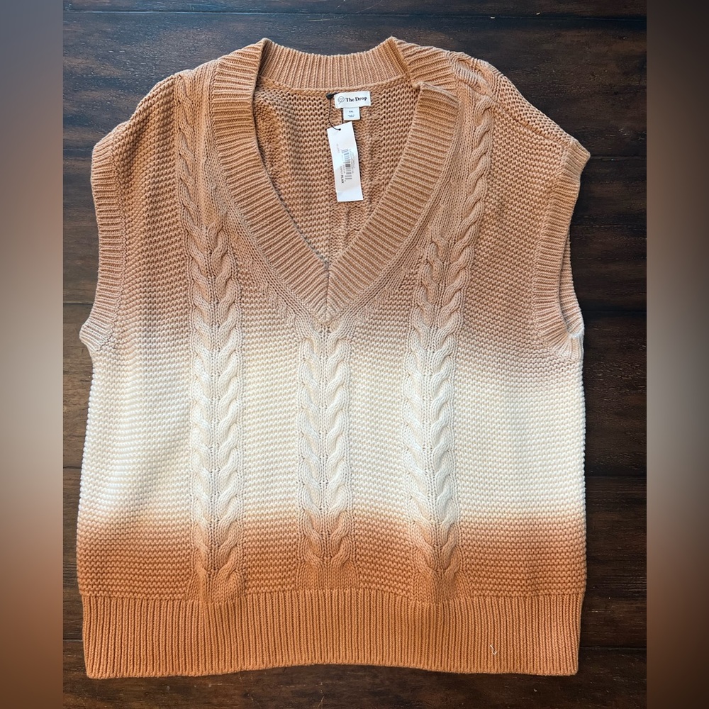 The Drop Oversized Ombré brown tan cream Sweater Vest XXL